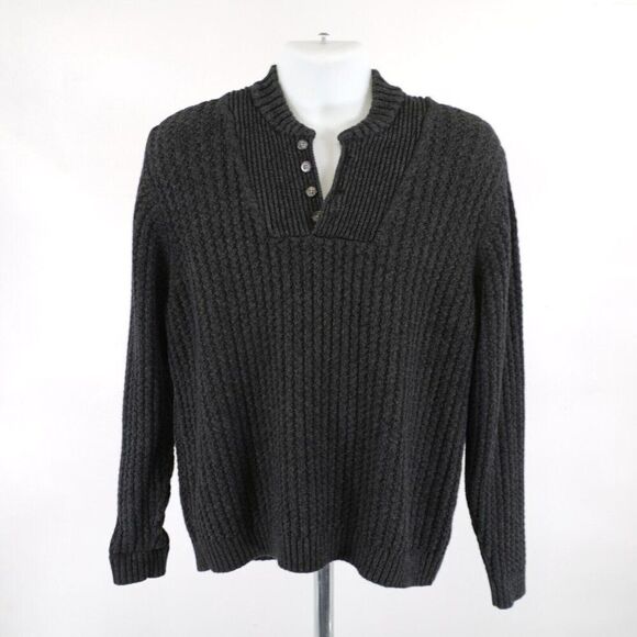 Eddie Bauer Large Gray Cotton Cable Knit Sweater Button 1/4 Zip Pullover - Picture 4 of 12